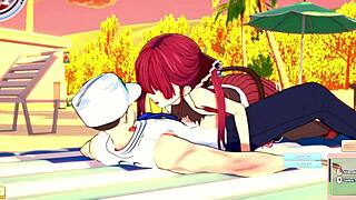 oh wow, houshou marine is really going at it on the sex beach in this 3d cartoon hentai anime