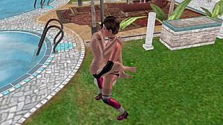 Animated 3d sex shows cute lesbian girl fucking another girl in lifting position