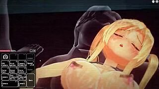blonde girl having fun in hentai anime game