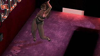 Alexxa Flux performs solo dancing in fishnets with big tits while still learning moves in anime style.