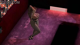 Alexxa Flux performs solo dancing in fishnets with big tits while still learning moves in anime style.