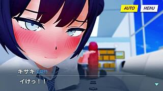 Kisaki delivers intense handjob in 3D cartoon anime scene.