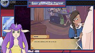 avatar last airbender hentai shows nami's blowjob in four elements trainer bonus. brunette handles that monster cock like a pro.