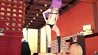 Reinventing footjobs with purple hair