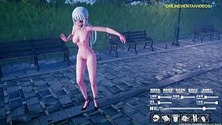 Anime girl dances and gets naughty