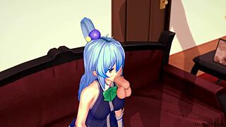 Konosuba aqua takes a full load of jizz in a pov creampie blowjob fuck in the living room