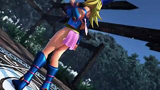 Dark Magician Girl in Yugioh MMD shows off huge tits.