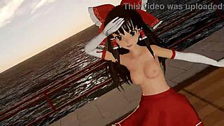 Reimu from Touhou teases with a slow striptease in skirt.