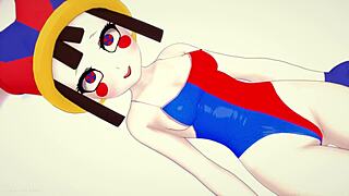 pomni slips into bikini for hairless shaved pussy cum fun in amazing 3d hentai