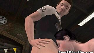 फॉक्सी 3डी कार्टून बेब को जोर से डबल टीम किया