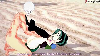 Gwen's bouncing boobs on beach