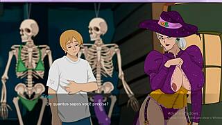 Cartoon porn with an Asian babysitter and a fat man on Halloween