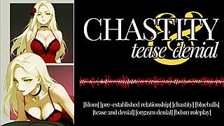 Blonde milf mistress teases with strapon in erotic femdom chastity audio!