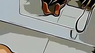 Cartoon intern on vacation agrees to date professor for cash. He finishes in her mouth with a wild climax.