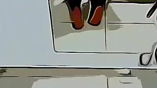 Cartoon intern on vacation agrees to date professor for cash. He finishes in her mouth with a wild climax.