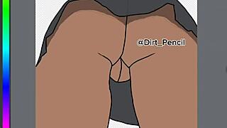 Digital Drawing of School Girl in Uniform Upskirt Back View