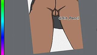 Digital Drawing of School Girl in Uniform Upskirt Back View