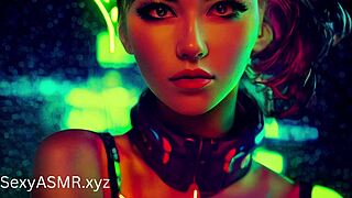 In cyber punk world, hot sluts in cosplay relax with sucking ASMR.