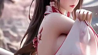 AI anime girl with nude pussy plays as doll toy in action
