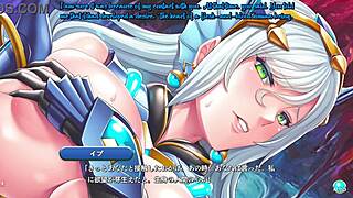 Teasing the heroine's big tits in scene 23