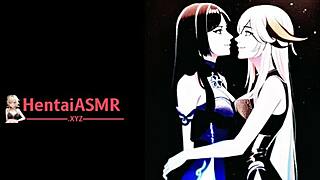 Detailed Hentai ASMR of Lesbian Lovers Kissing and Sucking with Licking Action