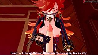 Oh my god, Mavuika is sucking that big cock in Jean's office! Genshin Impact hentai blowjob with big tits!