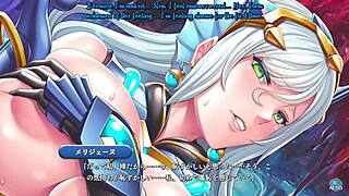 Teasing the heroine's big tits in scene 23