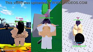 they grab that purple-haired woman for wild hentai action!