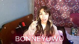 bonneyuwu chats about anime while lounging in cute underwear on her bed with petite tits showing