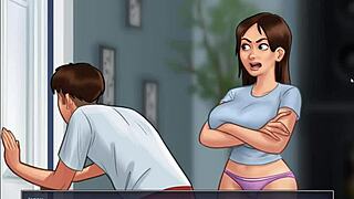 हेय स्टेपमॉम, तुम उस आउटफिट में इतनी हॉर्नी और सेक्सी हो, मुझे तुम्हारा जायंट लंड ब्लोजॉब चाहिए अब, लड़का गेम में कहता है।