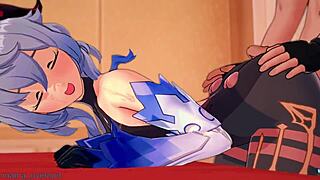 गैन्यू 3डी लेगिंग्स में हैंडजॉब और बूबजॉब देती है। बर्थडे सीन में टिट्स एक्शन।