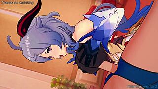 गैन्यू 3डी लेगिंग्स में हैंडजॉब और बूबजॉब देती है। बर्थडे सीन में टिट्स एक्शन।