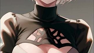 ai generated 2b nier automata comes to life in 3d with big tits hentai flair, telling her story.
