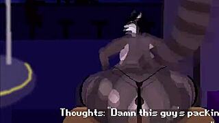 रैकून लड़की डांस करती है और स्ट्रिप क्लब फरी सीन में बिग कॉक पर सवार होकर क्रीमपाई के लिए