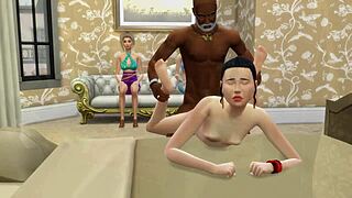 रफ 3D ऑर्गी जिसमें बीवी हसबैंड को धोखा देती है बड़े ब्लैक कॉक्स के लिए सिम्स स्टाइल में यंग और ओल्ड ऐक्शन