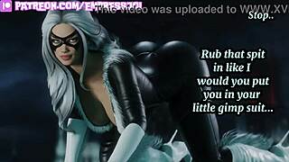 Worship catwoman as she strokes your cock in hentai joi degrading you with femdom footjob and pegging