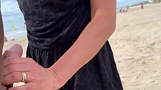 milf jerks me off in front of everyone public ejaculation on beach with big cock and monster cock 😏