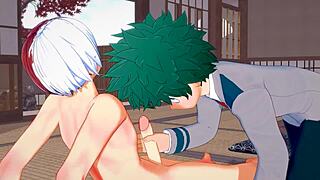 hey deku and shouto getting handsy with handjobs and blowjobs in my hero academia yaoi