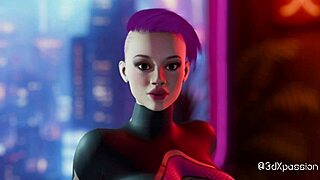 under neon skin sexy cyberpunk girl big tits gets huge cumshot on her face with blowjob and assfucking