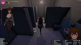 is the office lady masturbating in public in this hentai game?