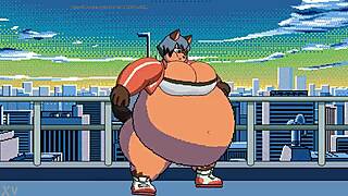 Michiru's belly inflates