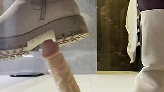 bbw shoe job on dick with dirty white boots