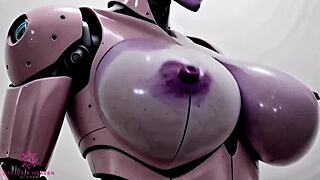 Sex robot with big tits gets cum on in close-up pov.