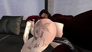 In Second Life a black man fucks redhead white woman on new couch