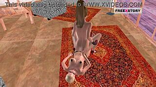 animated 3d lesbian cartoon where girls fuck with double dildo and one rides strapon in reverse cowgirl