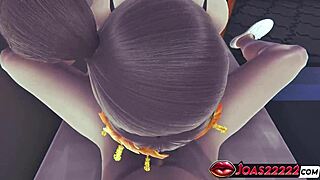 Mizushima Marika deepthroats cock in denim shorts for massive cumshot!