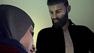 muslim arab hijab aisha with big tits and ass gets anal fucked and cum covered