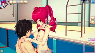 bikini kasane teto and guy fuck in the pool all alone in koikatsu