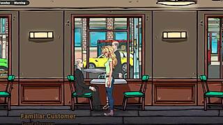 What happens to Jenny on her first day as waitress in hentai game