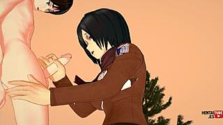 Mikasa jerks eren off before he fucks her passionately